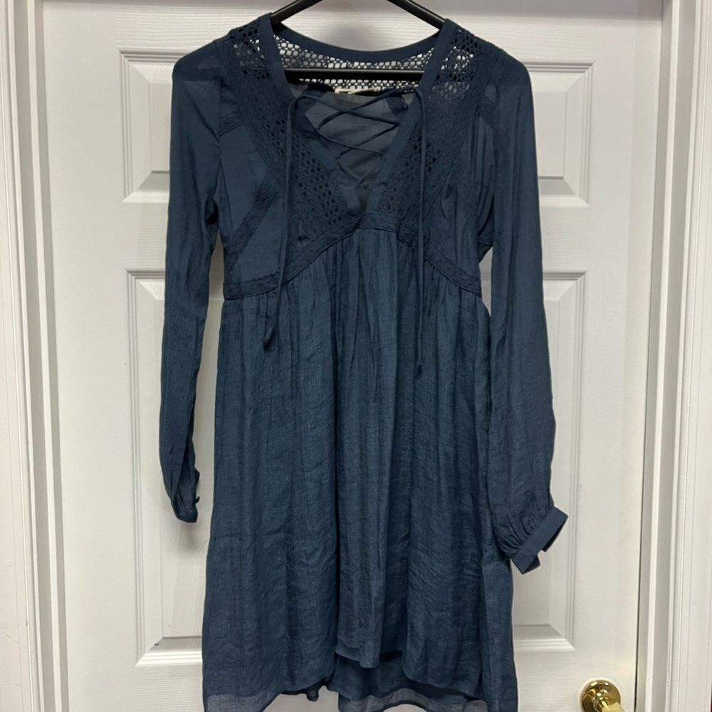 Moon & Sky Navy Lace Up Peasant Dress sz L NWOT